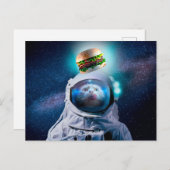 Astronautenkatze, die einen Hamburger wünscht Postkarte (Vorne/Hinten)