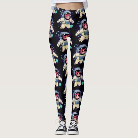 Astronautenkatze farbig leggings (Vorderseite)