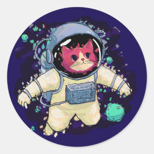 Astronautenkatze farbig runder aufkleber