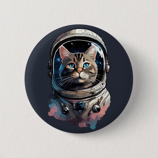 Astronautenkatze im Weltraum Kunst Button (Vorderseite)