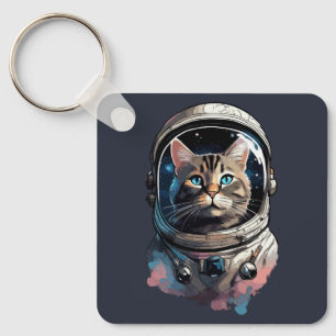Astronautenkatze im Weltraum Kunst Schlüsselanhänger