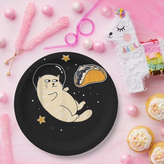 Astronautenkatze im Weltraum Taconmoon Pappteller (Party)