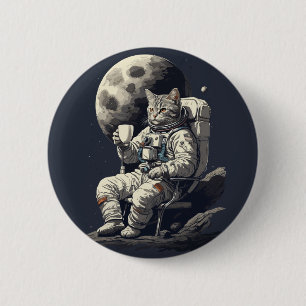 Astronautenkatze mit Kaffee-Cup Button