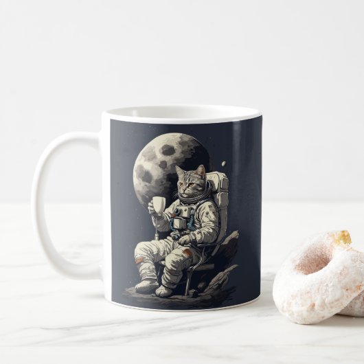 Astronautenkatze mit Kaffee-Cup Kaffeetasse (Mit Donut)