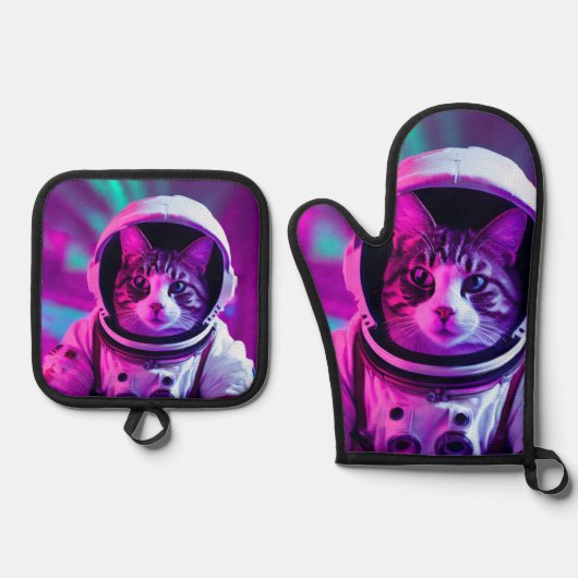 Astronautenkatze Ofenhandschuh & Topflappen-Set (Vorderseite)
