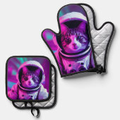 Astronautenkatze Ofenhandschuh & Topflappen-Set (Vorderseite/Rückseite)