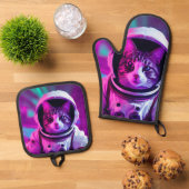 Astronautenkatze Ofenhandschuh & Topflappen-Set (Oben Unten)