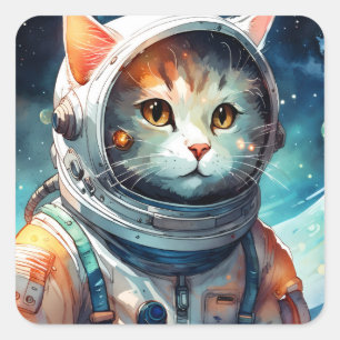 Astronautenkatze Quadratischer Aufkleber