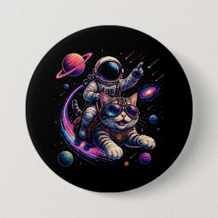 Astronautenkatze reist durch den Weltraum Button