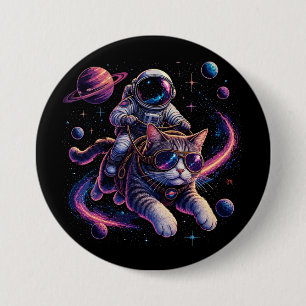 Astronautenkatze reist durch den Weltraum Button