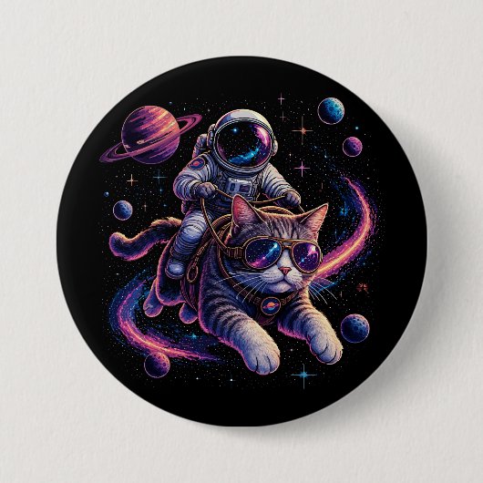 Astronautenkatze reist durch den Weltraum Button (Vorderseite)