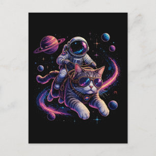 Astronautenkatze reist durch den Weltraum Postkarte