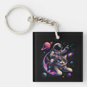 Astronautenkatze reist durch den Weltraum Schlüsselanhänger