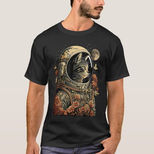 Astronautenkatze Vintager Astronaut Anzug Rosa F T-Shirt (Vorderseite)