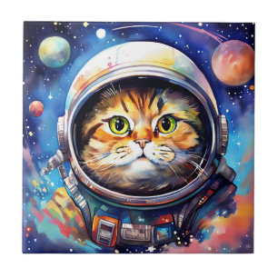 Astronautenkatzen Abenteuer in Wasserfarbe Fliese