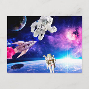 Astronautenkatzen im Weltraum verfolgten ihren Tra Postkarte