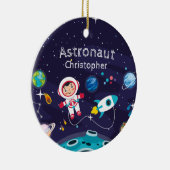 Astronautenkind auf dem Mond, mit Monogramm Name Keramik Ornament (Rechts)