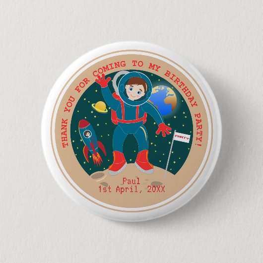 Astronautenkind auf der Mond-Geburtstagsparty Button (Vorderseite)