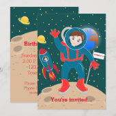 Astronautenkind auf der Mond-Geburtstagsparty Einladung (Vorne/Hinten)