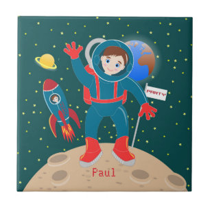 Astronautenkind auf der Mond-Geburtstagsparty Fliese