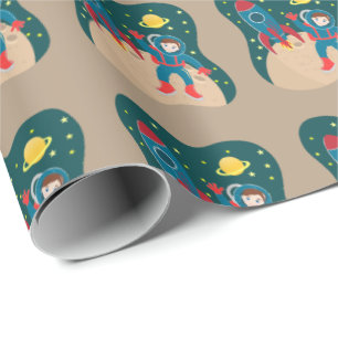Astronautenkind auf der Mond-Geburtstagsparty Geschenkpapier