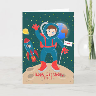 Astronautenkind auf der Mond-Geburtstagsparty Karte