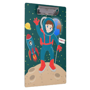 Astronautenkind auf der Mond-Geburtstagsparty Klemmbrett