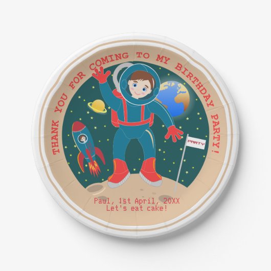 Astronautenkind auf der Mond-Geburtstagsparty Pappteller (Vorderseite)