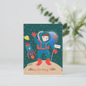 Astronautenkind auf der Mond-Geburtstagsparty Postkarte (Stehend Vorderseite)