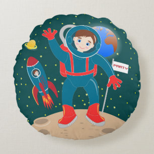 Astronautenkind auf der Mond-Geburtstagsparty Rundes Kissen