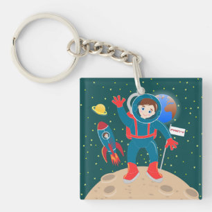 Astronautenkind auf der Mond-Geburtstagsparty Schlüsselanhänger