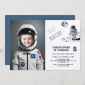 Astronautenkostüm Foto Geburtstag Einladung (Vorne/Hinten)