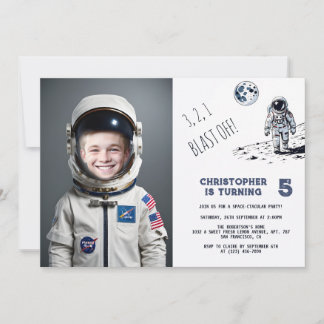 Astronautenkostüm Foto Geburtstag Einladung