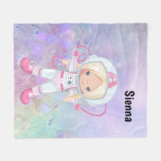 Astronautenmädchen Outer Space Fleecedecke (Vorderseite (Horizontal))