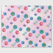 Astronautenmädchen Outer Space Geburtstag Geschenkpapier (Flach)