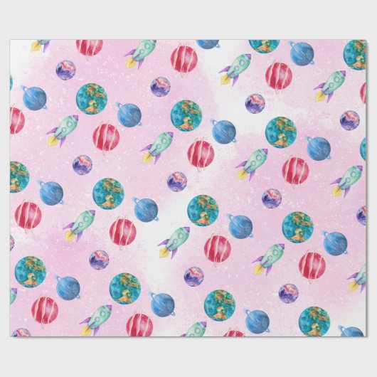 Astronautenmädchen Outer Space Geburtstag Geschenkpapier (Flach)