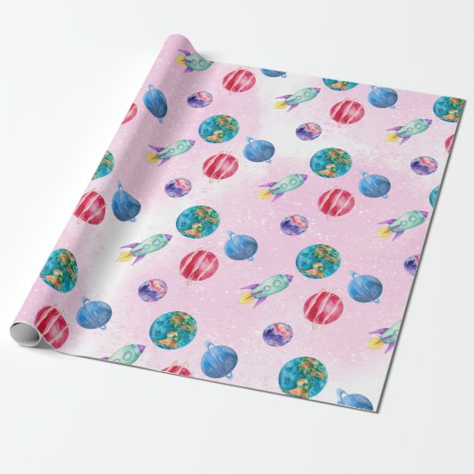 Astronautenmädchen Outer Space Geburtstag Geschenkpapier (Ungerollt)