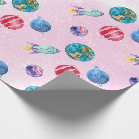 Astronautenmädchen Outer Space Geburtstag Geschenkpapier (Ecke)