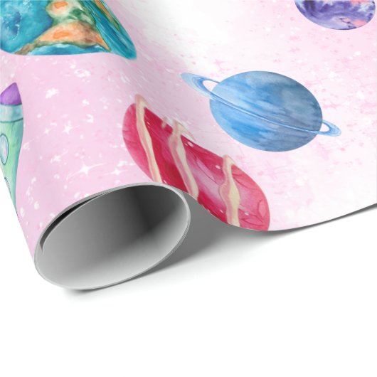Astronautenmädchen Outer Space Geburtstag Geschenkpapier (Rolleneckpunkt)