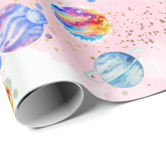 Astronautenmädchen Outer Space Geburtstag Geschenkpapier (Rolleneckpunkt)