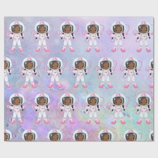 Astronautenmädchen Outer Space Geschenkpapier (Flach)