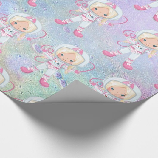 Astronautenmädchen Outer Space Geschenkpapier (Ecke)