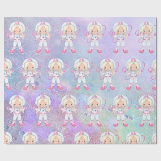 Astronautenmädchen Outer Space Geschenkpapier (Flach)