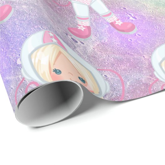 Astronautenmädchen Outer Space Geschenkpapier (Rolleneckpunkt)
