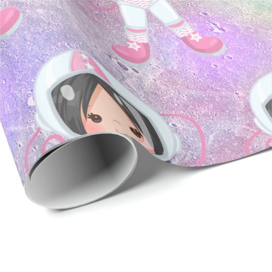 Astronautenmädchen Outer Space Geschenkpapier (Rolleneckpunkt)