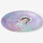 Astronautenmädchen Outer Space Pappteller (Schrägansicht)