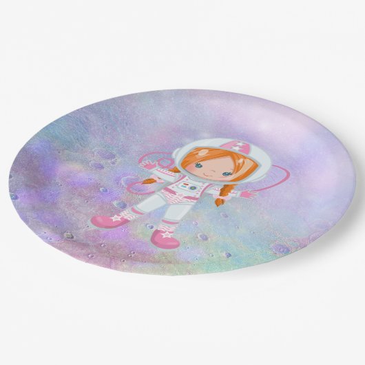 Astronautenmädchen Outer Space Pappteller (Schrägansicht)