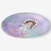 Astronautenmädchen Outer Space Pappteller (Schrägansicht)