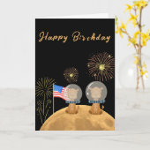 Astronautenmond zum Geburtstag Karte (Gelbe Blume)