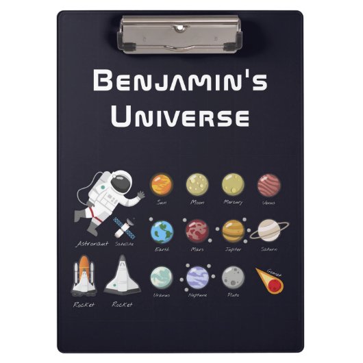 Astronautenmonogramm Weltraumkids Farbige Coole Klemmbrett (Vorderseite)